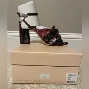 Loeffler Randall Camellia Bow Heels in Metallic Dark Floral